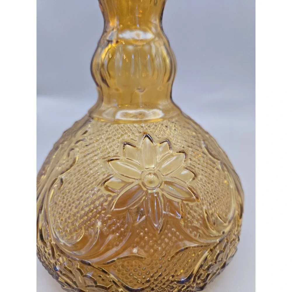 Vintage Decanter Amber Glass‎ Set With 7 Matching Goblets. Tara